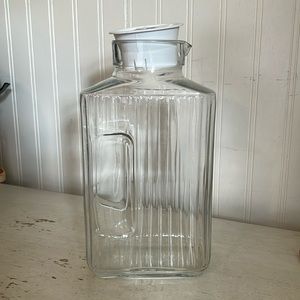 Vintage France Arc square ribbed glass pitcher with lid 2qt